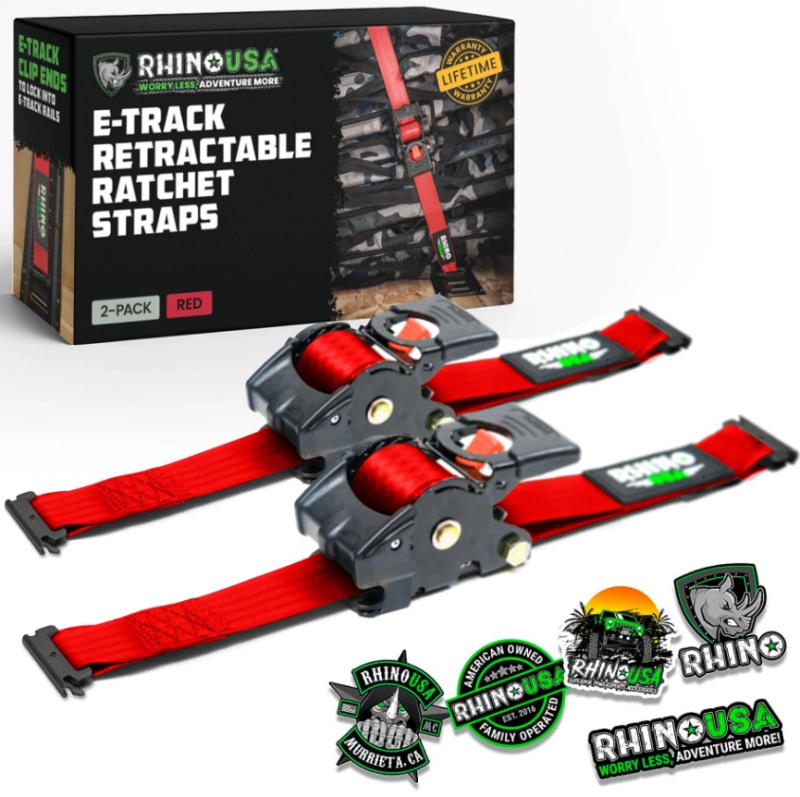 Rhino USA Einziehbare Ratschengurte (2er-Pack, 2,5 cm x 3 m) Rot