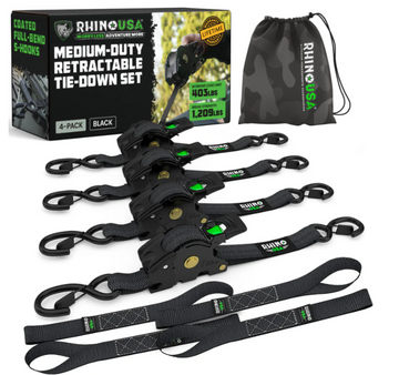 Rhino USA Einziehbare Ratschengurte (4er-Pack, 1 Zoll x 10 Fuß) (Schwarz)