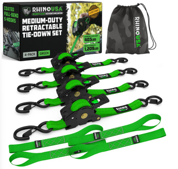 Rhino USA Einziehbare Ratschengurte (4er-Pack, 1 Zoll x 10 Fuß) (Grün)